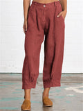 Casual Loose Cotton Linen Solid Color Pockets Pant
