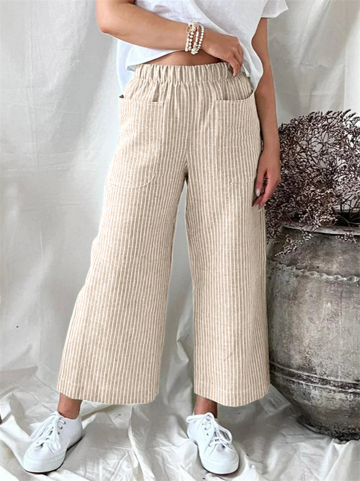 Women's Chic Cotton Linen Stripe Loose Straight Leg Pants