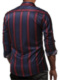 Summer Trendy Vertical Striped Lapel Button Up Mens Shirt