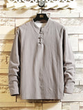 Men's Comfy Cotton Linen Sets Long-Sleeved T-shirt + Trousers With Pockets