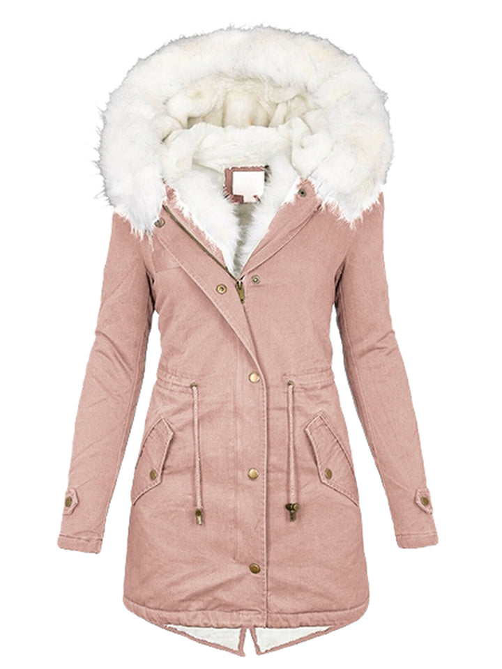 Female Thick Warm Plush Mid Length Hooded Coats
