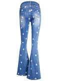 Women's Street Style Fashion Contrast Color Star Print Bell Bottom Jeans