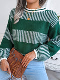 Comfy Contrast Color Leisure Long Sleeve Ladies Knitted Sweaters