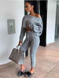 Women's Fashion Off Shoulder Long Sleeve Sweater Sets