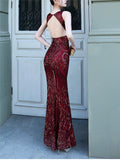 Stunning Backless Sequined Mermaid Dress for Evening