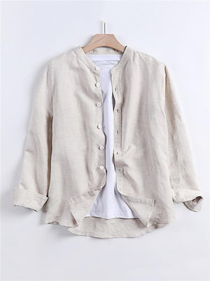 Casual Loose Comfy Linen Buttons Long Sleeve Shirts