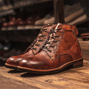 Men's Retro Round Toe Lace Up Martin Boots