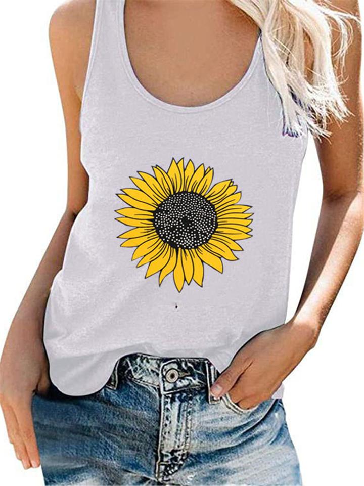 Casual Fit Sunflower Scoop Neck Sleeveless Tank Top