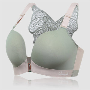 Women's Back Butterfly Embroidered Front Closure Soft Bras - Nude