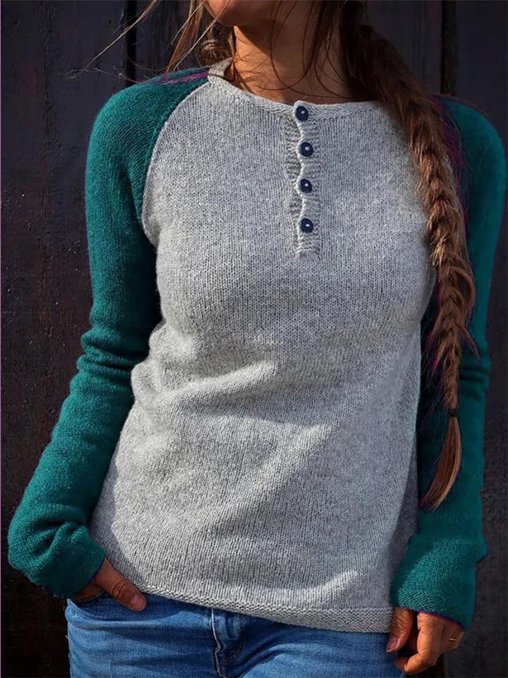 Casual Fit Contrasting Front Button Up Knitted Pullover Sweater