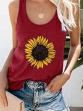 Casual Fit Sunflower Scoop Neck Sleeveless Tank Top