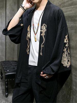 Fashion Dragons Embroidery Linen Jacket
