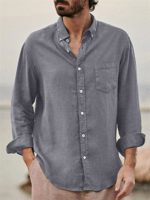 Men's Casual Plain Lapel Button Down Roll Up Sleeve Shirts