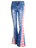 Women's Street Style Fashion Contrast Color Star Print Bell Bottom Jeans