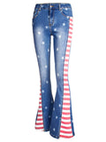 Women's Street Style Fashion Contrast Color Star Print Bell Bottom Jeans