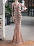 Graceful Sequins Fishtail Solid Color Sleeveless Evening Dresses