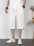 Men's Solid Color Casual Style Loose Straight Cropped Trousers