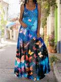 Slim-Fit Sleeveless Butterfly Print Dress
