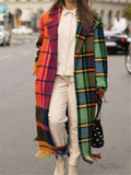 Stylish Lapel Collar Plaid Woolen Coat