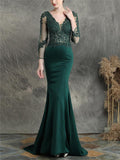 Pretty V Neck Tulle Sleeve Backless Mermaid Dress for Evening Party