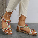 Bohemian Style Colorful Beads Elastic Band Beach Sandals for Lady