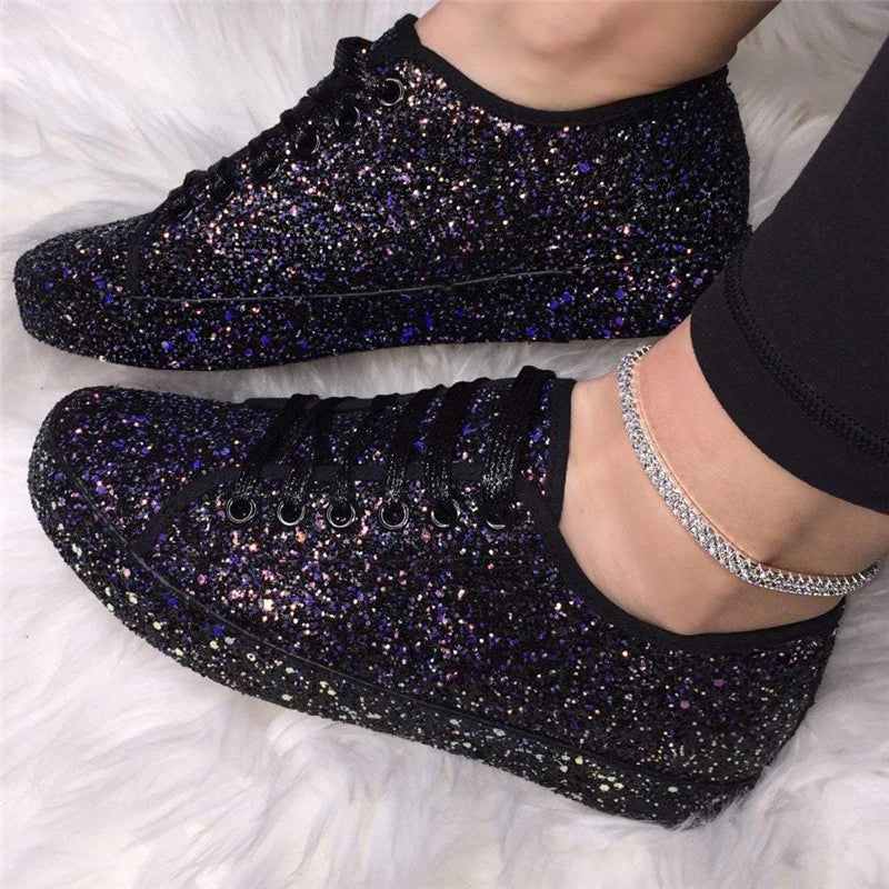 Dizzy Glitter Lace-Up Sneakers Shoes For Women