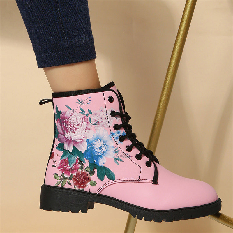Stylish Rose High-top Ladies Pink Ankle Martin Boots