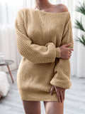 Comfortable Pullover Off-The-Shoulder Casual Loose Knit Sweater Mini Dress