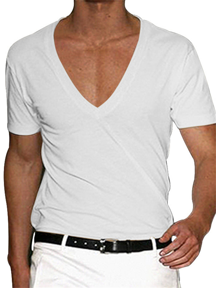 Men's Fashion Summer Deep V Neck Plain T-shirts
