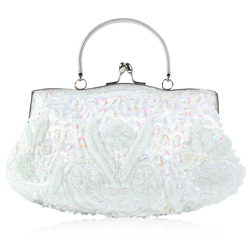 Shimmering Elegant Top-Handled Floral Beaded Clutch Evening Bag Wedding Party