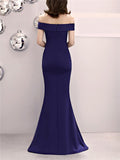 Gorgeous Off Shoulder Asymmetric Navy Blue Formal Dress