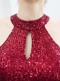 Shiny Sequined Halter Neck Maxi Mermaid Dress for Evening