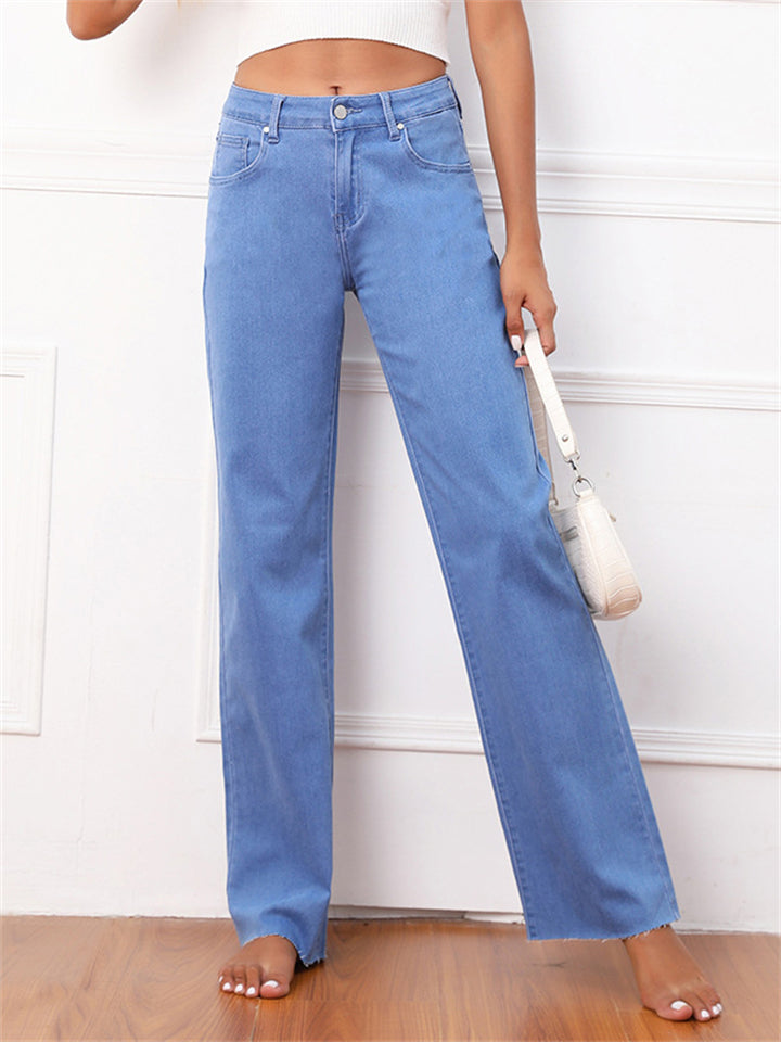 Women's Campus Style Fashion Youth Straight-Leg Denim Jeans