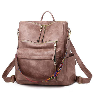 Retro Style Multi-Pocket Adjustable Strap Soft Touch Backpack