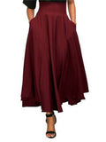 Female Vintage High Waist Solid Color Lace-up Maxi Skirts