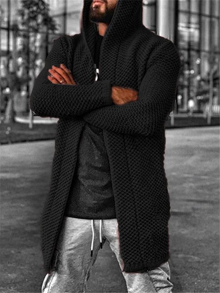 Men's Fashion Mid Length Rib Cardigan With Hood