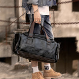 Men's Vintage Wearable PU Leather Fitness Vacation Handbags
