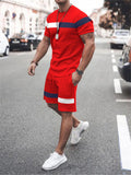 Men's Contrast Color Short Sleeve Sporty Tracksuit