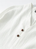 Lightweight Linen Two-Piece Outfit Wrap Neck T-Shirt + Elastic Waistband Knee-Length Pants