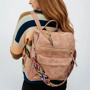 Retro Style Multi-Pocket Adjustable Strap Soft Touch Backpack