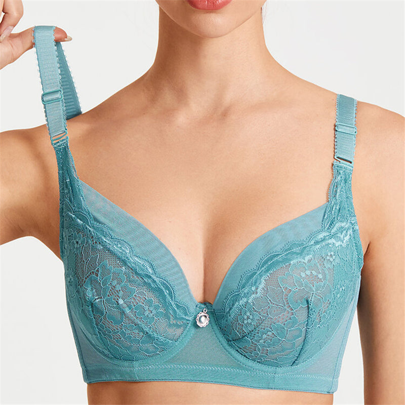 Women's Floral Mesh Jacquard Minimized Thin Bras - Blue