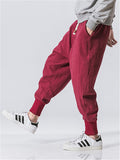 Solid Color Drawstring Linen Ankle-Banded Pants