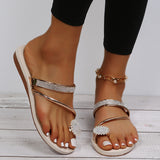 Super Cute Toe Ring Flat Heel Rhinestone Beach Sandals