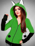 Adorable Fox Ear Drawstring Hooded Full Zipper Sweatshirt