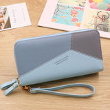 Large Capacity Multi-Compartment Card Slot Dual Zip Fastening Colorblock Design Wallet