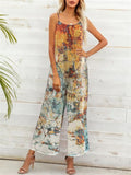 Sunny Holiday Art Print Thin Straps Straight Leg Jumpsuit for Lady