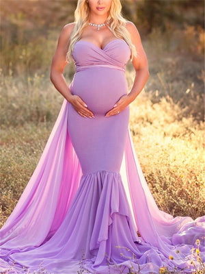 Sweetheart Neckline Strapless Front Ruched Design Tulle Mermaid Maternity Evening Gown