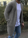 Men's Loose Open Front Long Solid Color Knitted Cardigan