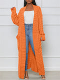 Popular Lazy Knitted Solid Long Cardigan Sweater For Women