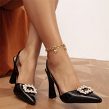 Trendy Sexy Sharp Toe Pearl Beads Black Pumps For Ladies